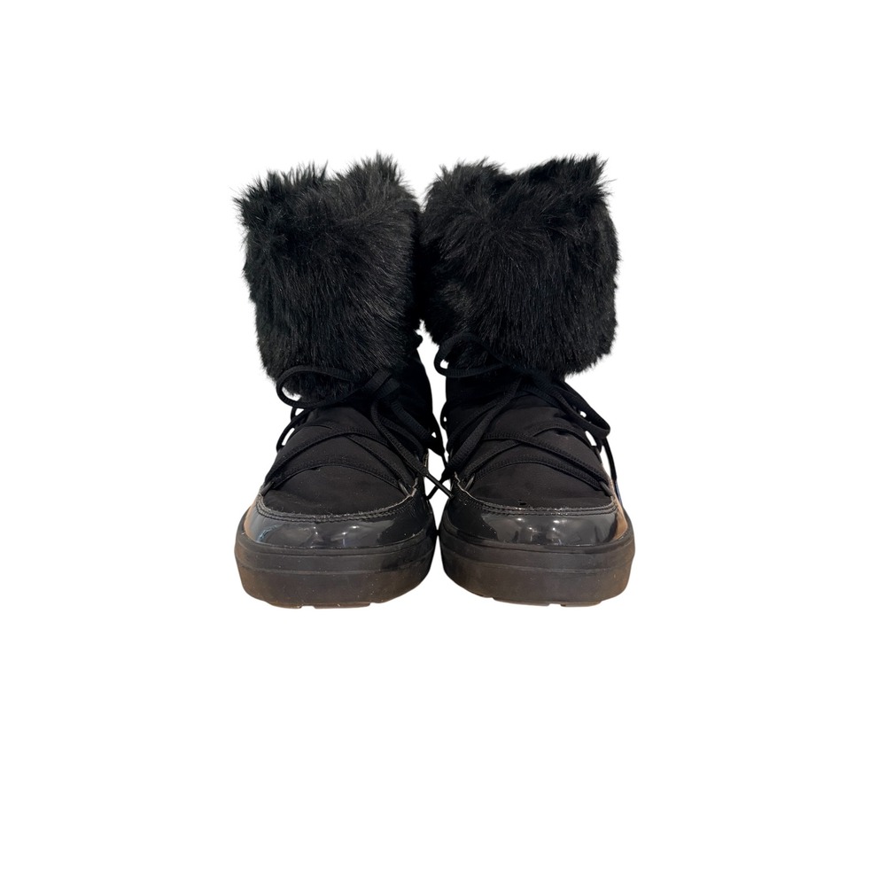 Crocs AllCast Luxe Black Faux Fur Trim Snow Boots Women 8 Duck Boots Lace Up - Picture 4 of 10
